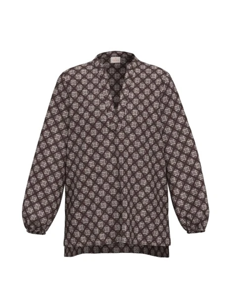 BLUSA CON MANICHE A PALLONCINO E FONDO ASIMMETRICO DONNA MARRONE