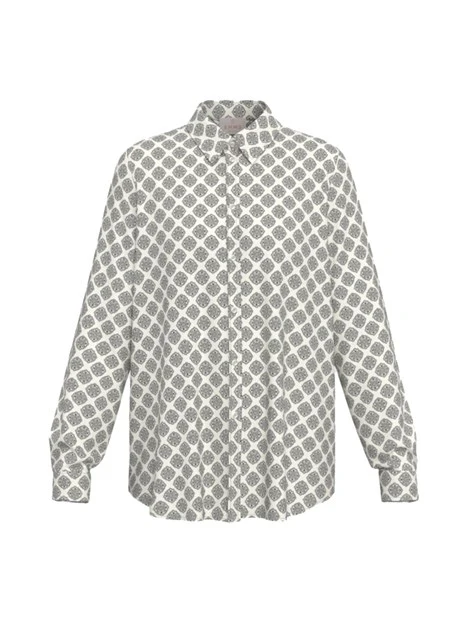 CAMICIA IN RASO DI VISCOSA STAMPATO SEMI LUCIDO DONNA AVORIO