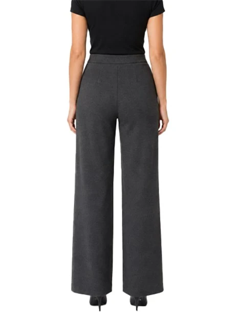 PANTALONI PALAZZO IN JERSEY STRETCH CON CHIUSURA BOTTONE A PRESSIONE DONNA GRIGIO