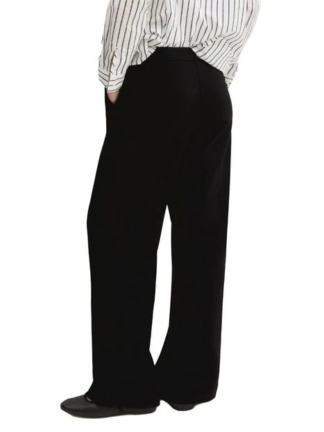 PANTALONI PALAZZO IN JERSEY STRETCH CON CHIUSURA BOTTONE A PRESSIONE DONNA NERO