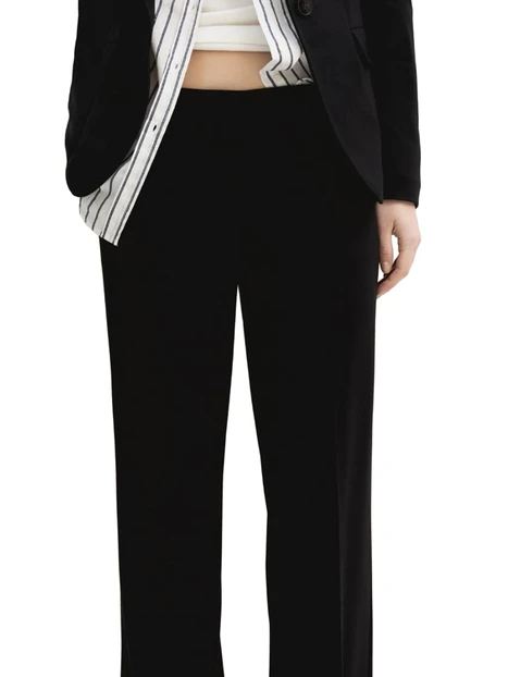 PANTALONI PALAZZO IN JERSEY STRETCH CON CHIUSURA BOTTONE A PRESSIONE DONNA NERO