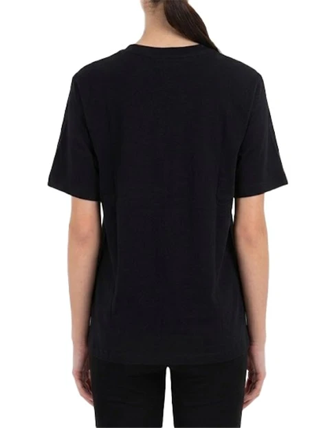 T-SHIRT MANICA CORTA IN COTONE CON LOGO FRONTALE RICAMATO DONNA NERO