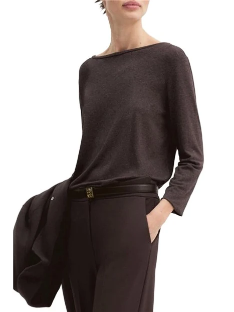T-SHIRT MANICA TRE QUARTI IN JERSEY DI VISCOSA STRETCH E SCOLLO STONDATO DONNAMARRONE