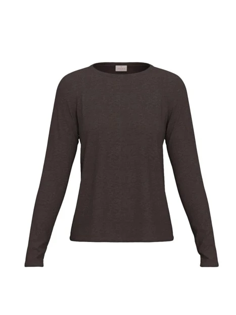 T-SHIRT MANICA TRE QUARTI IN JERSEY DI VISCOSA STRETCH E SCOLLO STONDATO DONNAMARRONE