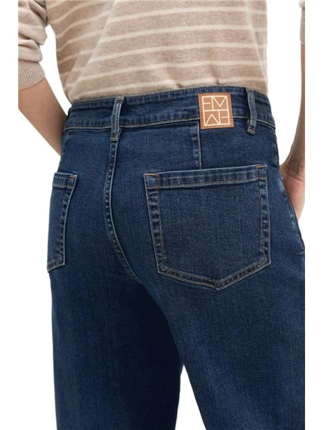 JEANS CROPPEDI IN DENIM DI COTONE STRETCH CON ORLO ALTO IMPUNTATO DONNA BLU