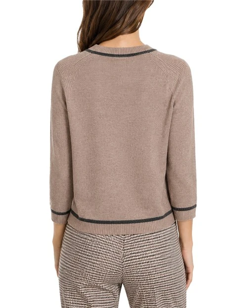 MAGLIA GIROCOLLO IN FILATO DI LANA E CASHMERE CON MANICHE A TRE QUARTI DONNA VIOLA