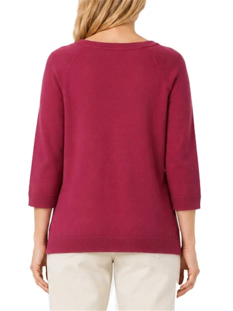MAGLIA GIROCOLLO  IN VISCOSA STRETCH A RIGHE CON FONDO ASIMMETRICO DONNA BORDEAUX
