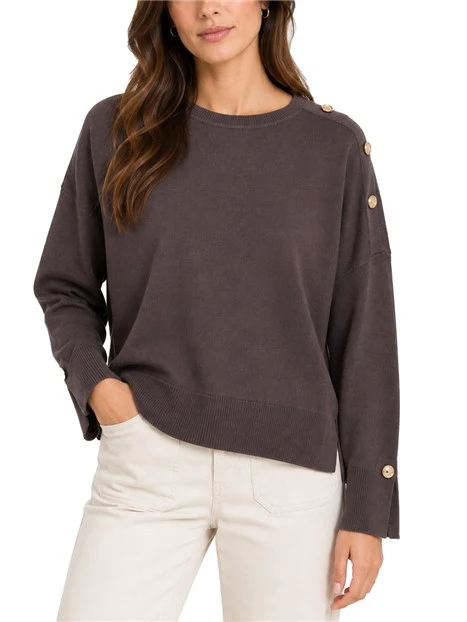 MAGLIA DONNA IN VISCOSA STRETCH CON BOTTONI DORATI SULLA SPALLA DONNA MARRONE