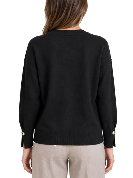 MAGLIA DONNA IN VISCOSA STRETCH CON BOTTONI DORATI SULLA SPALLA DONNA NERO