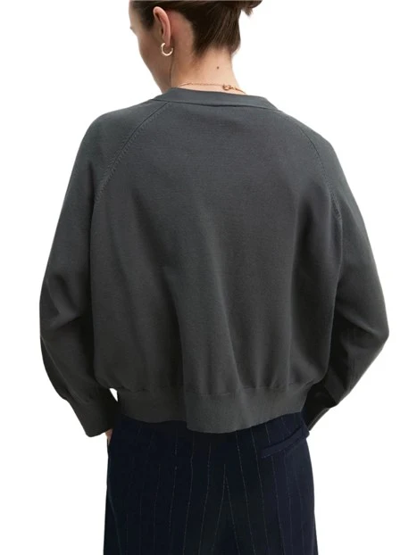 CARDIGAN IN VISCOSA STRETCH CON POLSINI E FONDO A COSTE DONNA GRIGIO