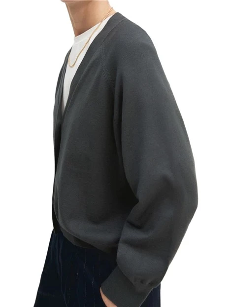 CARDIGAN IN VISCOSA STRETCH CON POLSINI E FONDO A COSTE DONNA GRIGIO
