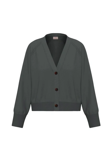 CARDIGAN IN VISCOSA STRETCH CON POLSINI E FONDO A COSTE DONNA GRIGIO