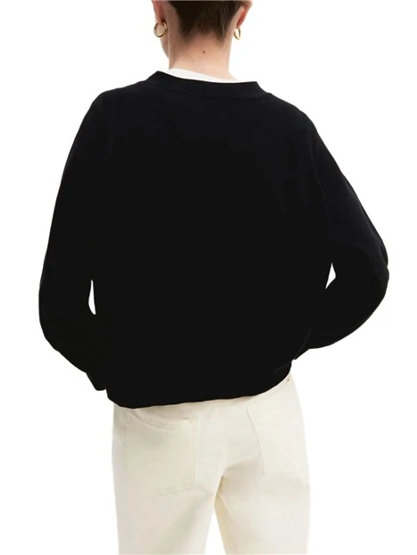 CARDIGAN IN VISCOSA STRETCH CON POLSINI E FONDO A COSTE DONNA NERO