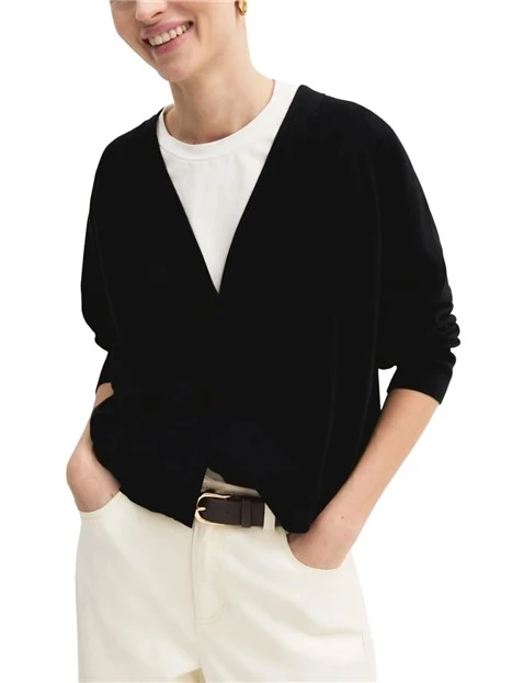 CARDIGAN IN VISCOSA STRETCH CON POLSINI E FONDO A COSTE DONNA NERO