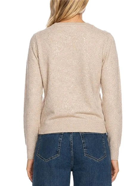 MAGLIA SCOLLO A V IN MISTO LANA CON LUREX E PAILLETTES DONNA AVORIO