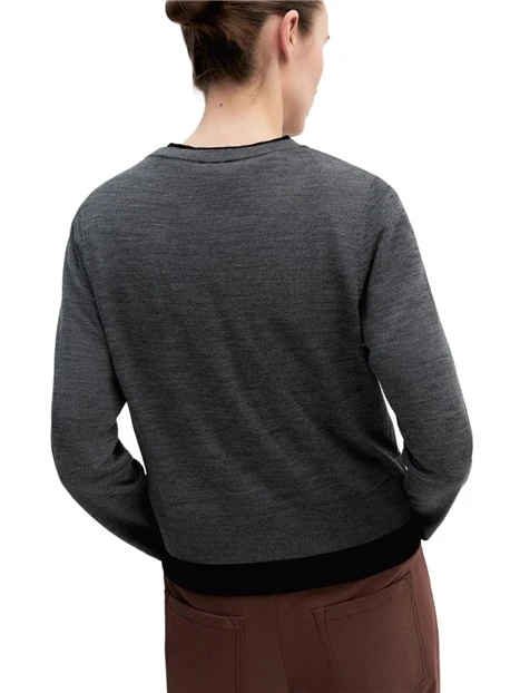 MAGLIA GIROCOLLO IN PURA LANA CON DETTAGLI A CONTRASTO SU COLLO E POLSI DONNA GRIGIO
