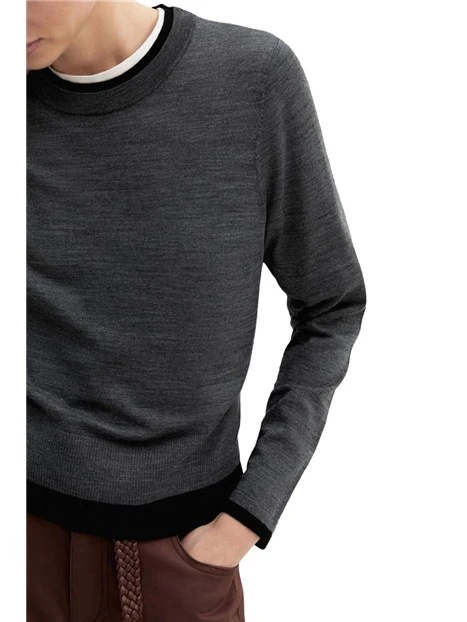 MAGLIA GIROCOLLO IN PURA LANA CON DETTAGLI A CONTRASTO SU COLLO E POLSI DONNA GRIGIO