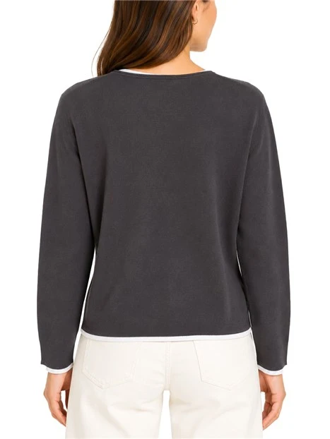 MAGLIA CON SCOLLO A V IN PURA LANA CON DETTAGLIO A CONTRASTO DONNA MARRONE
