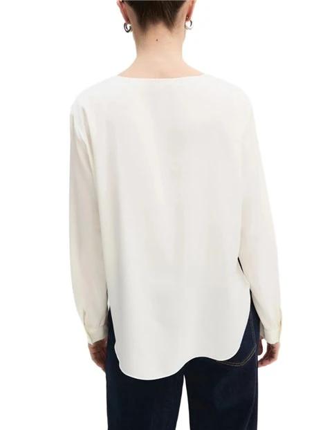 BLUSA IN RASO STRETCH CON SCOLLO A BARCHETTA DONNA AVORIO