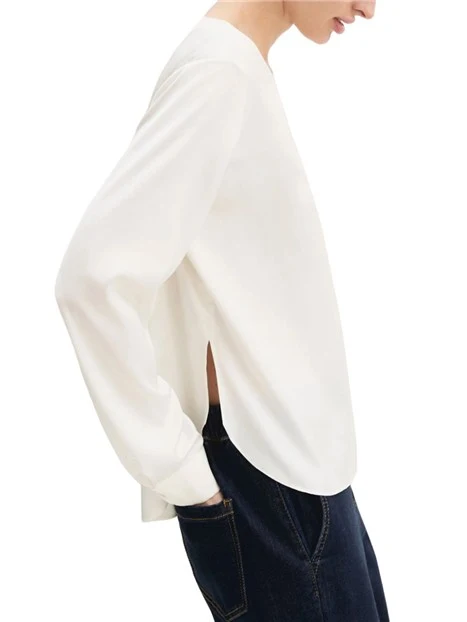 BLUSA IN RASO STRETCH CON SCOLLO A BARCHETTA DONNA AVORIO