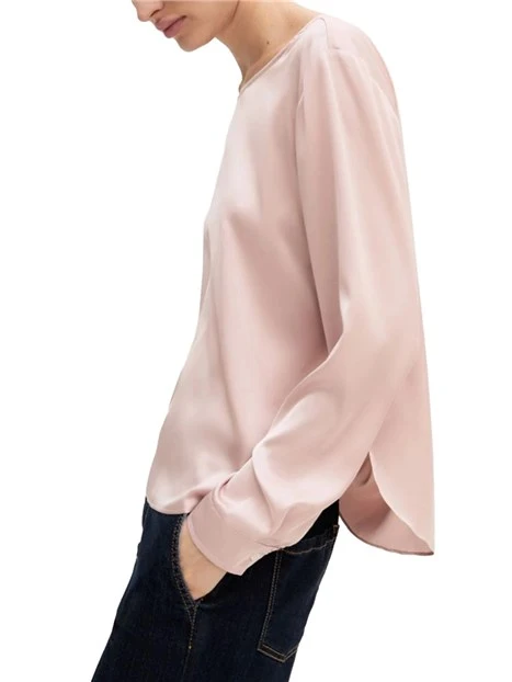 BLUSA IN RASO STRETCH CON SCOLLO A BARCHETTA DONNA ROSA