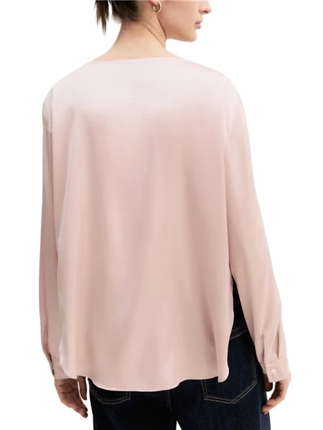 BLUSA IN RASO STRETCH CON SCOLLO A BARCHETTA DONNA ROSA