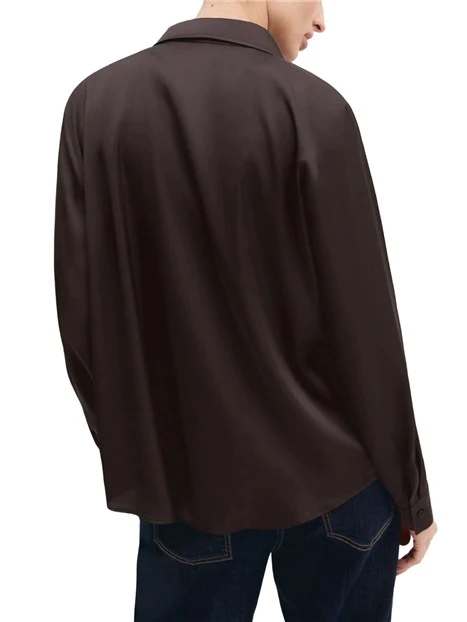 CAMICIA FLUIDA IN RASO LEGGERO STRETCH CON FONDO STONDATO DONNA MARRONE