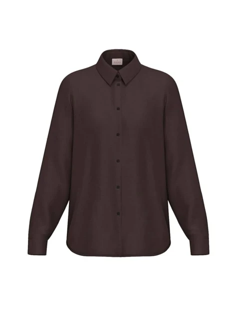 CAMICIA FLUIDA IN RASO LEGGERO STRETCH CON FONDO STONDATO DONNA MARRONE