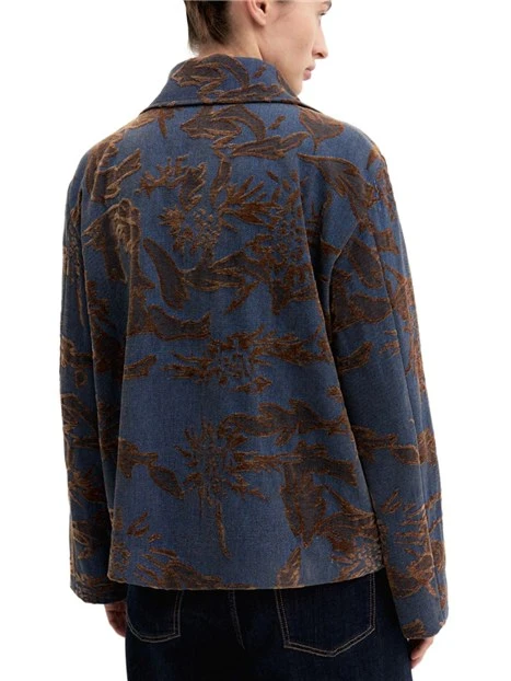 GIACCA CORTA IN DENIM  JACQUARD CON FANTASIA FLOREALE DONNA BLU