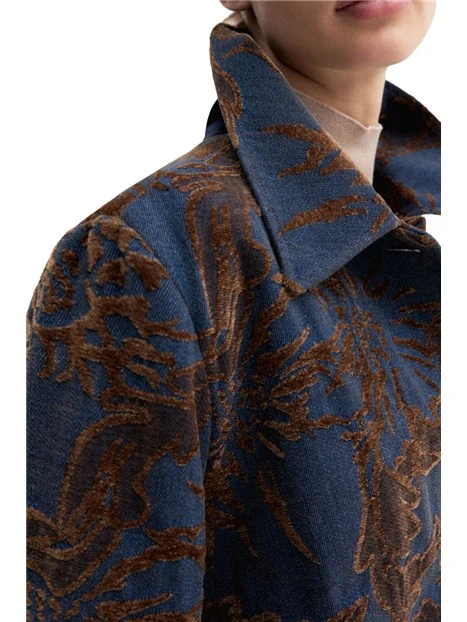 GIACCA CORTA IN DENIM  JACQUARD CON FANTASIA FLOREALE DONNA BLU