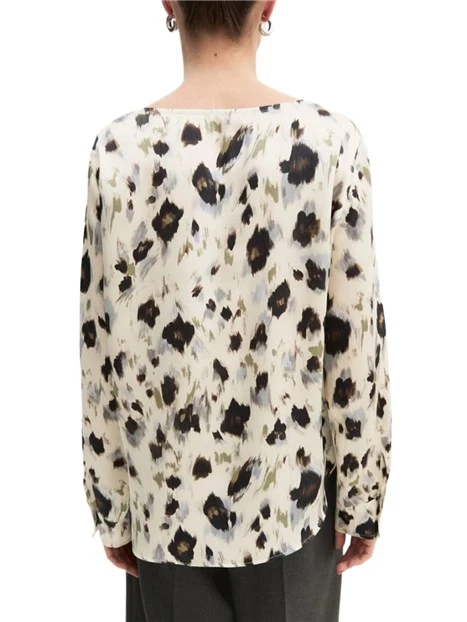 BLUSA IN TWILL STAMPATO CON SCOLLO A BARCA E FONDO ASIMMETRICO DONNA AVORIO