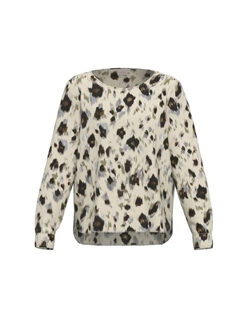 BLUSA IN TWILL STAMPATO CON SCOLLO A BARCA E FONDO ASIMMETRICO DONNA AVORIO