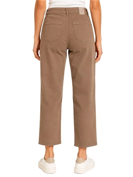 PANTALONI PALAZZO IN GABARDINA STRETCH CON TASCHE APPLICATE DONNA MARRONE