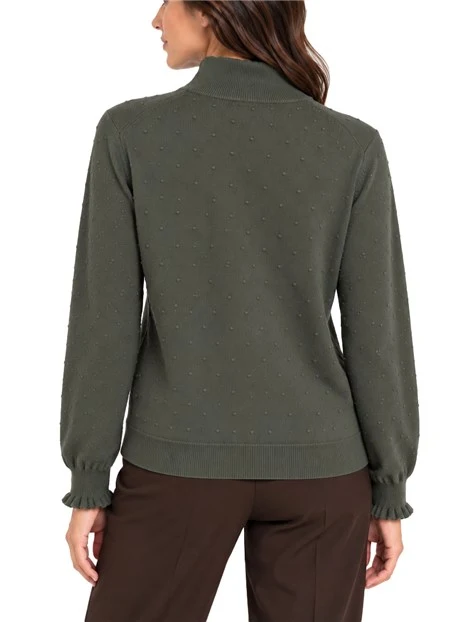 MAGLIA DOLCEVITA CON DETTAGLI A COSTINE E FANTASIA A POIS DONNA VERDE