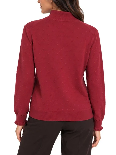 MAGLIA DOLCEVITA CON DETTAGLI A COSTINE E FANTASIA A POIS DONNA BORDEAUX