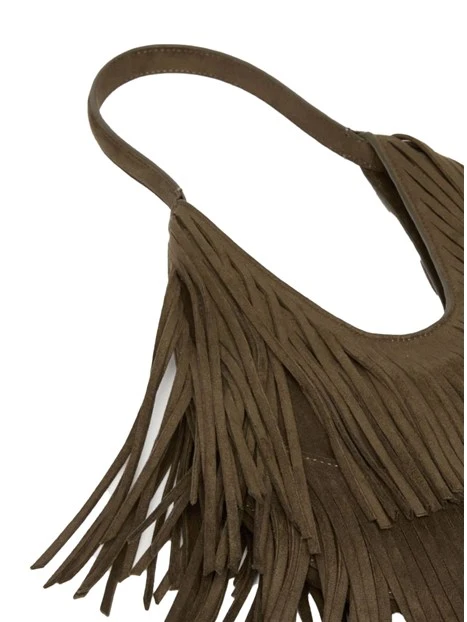 BORSA A SPALLA MORBIDA CON FRANGE DONNA MARRONE