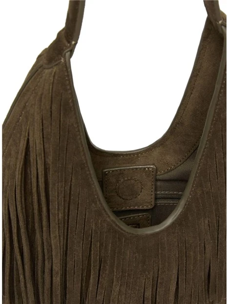 BORSA A SPALLA MORBIDA CON FRANGE DONNA MARRONE
