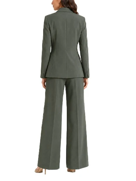 COMPLETO  BLAZER MONOPETTO E PANTALONE AMPIO DONNA VERDE