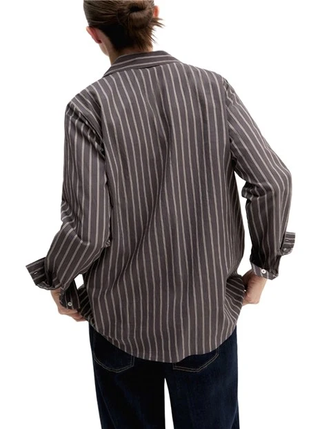 CAMICIA IN TELA DI MISTO COTONE CON FANTASIA RIGATA DONNA MARRONE