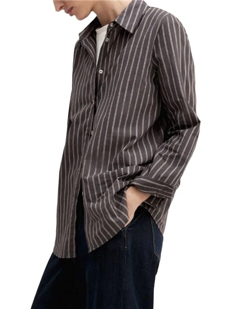 CAMICIA IN TELA DI MISTO COTONE CON FANTASIA RIGATA DONNA MARRONE