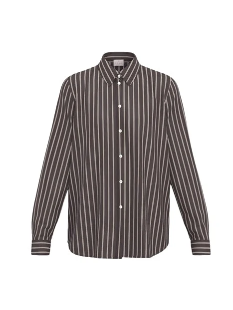 CAMICIA IN TELA DI MISTO COTONE CON FANTASIA RIGATA DONNA MARRONE
