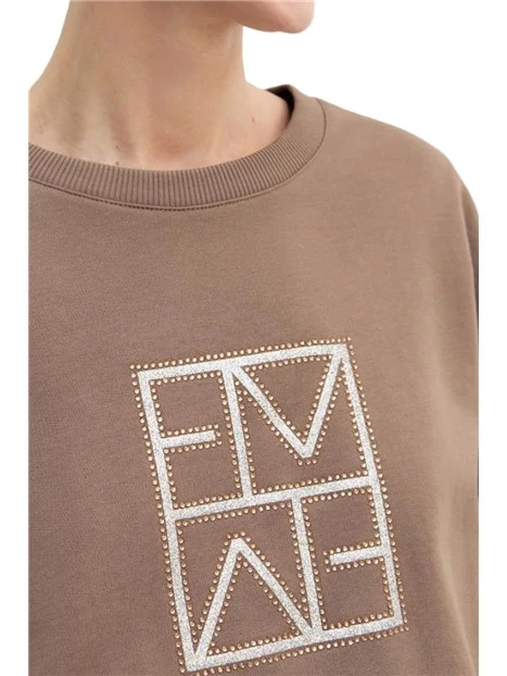 FELPA IN MISTO COTONE CON LOGO E DECORAZIONI CON CRISTALLI E GLITTER DONNA TORTORA