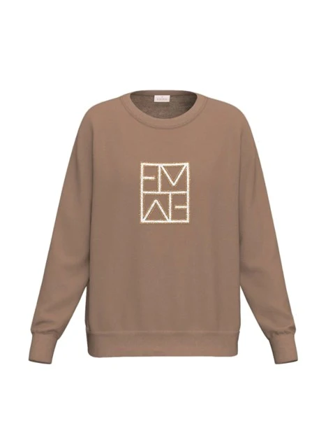 FELPA IN MISTO COTONE CON LOGO E DECORAZIONI CON CRISTALLI E GLITTER DONNA TORTORA