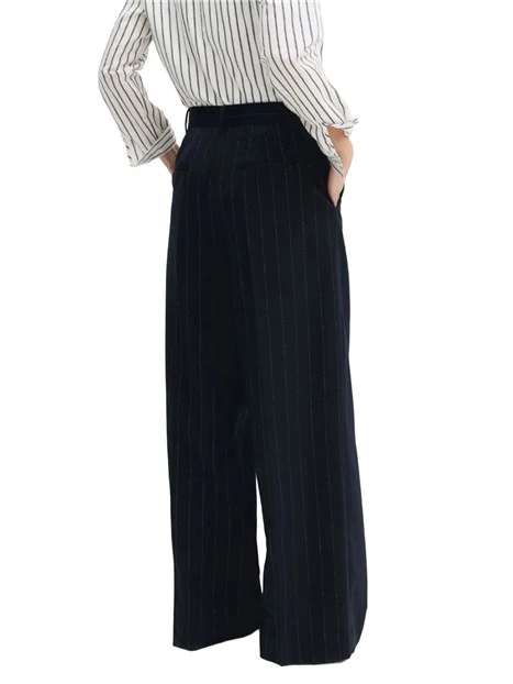PANTALONI PALAZZO IN TELA DI VISCOSA CON FILO DI LAMÉ DONNA BLU