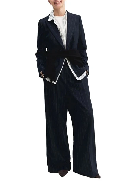 PANTALONI PALAZZO IN TELA DI VISCOSA CON FILO DI LAMÉ DONNA BLU
