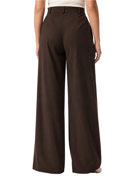 PANTALONI PALAZZO AMPI IN FLANELLA STRETCH DONNA MARRONE