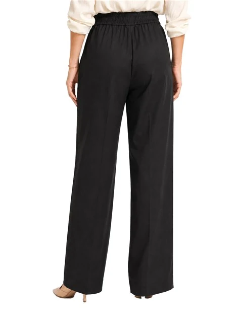 PANTALONI PALAZZO IN FLANELLA DI MISTO VISCOSA CON INSERTO ELASTICO DONNA NERO