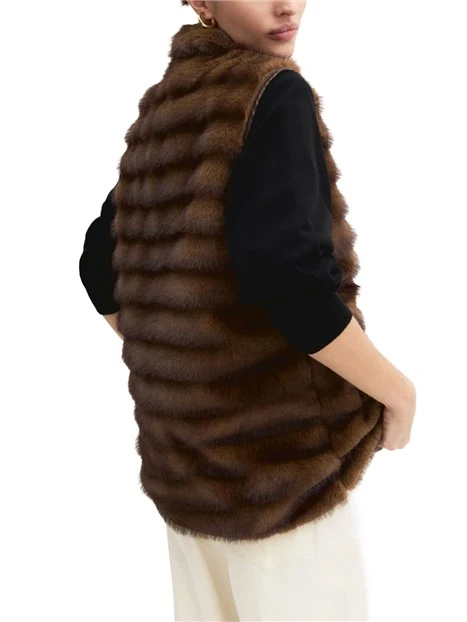 GILET IN JERSEY EFFETTO PELLICCIA DONNA MARRONE