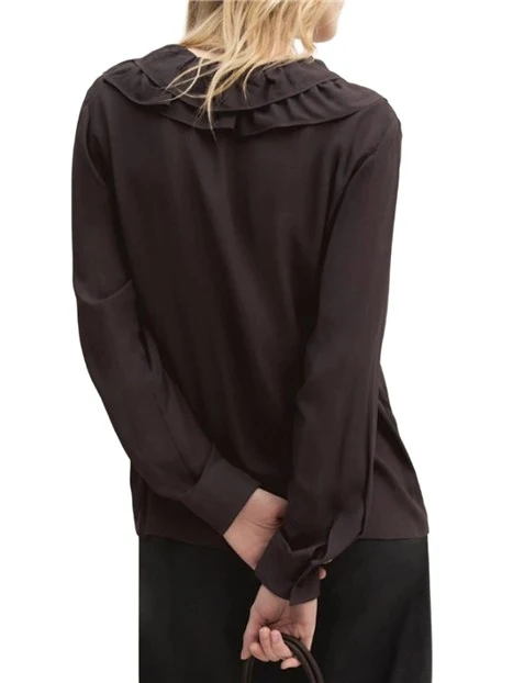 CAMICIA IN CRÊPE DI VISCOSA CON ROUCHES  DONNA MARRONE