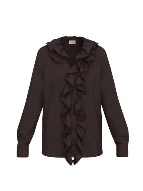 CAMICIA IN CRÊPE DI VISCOSA CON ROUCHES  DONNA MARRONE